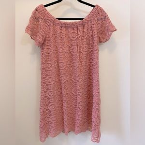 🌸🌸Adorable AUW pink lace off the shoulder spring summer midi dress. Sz 6